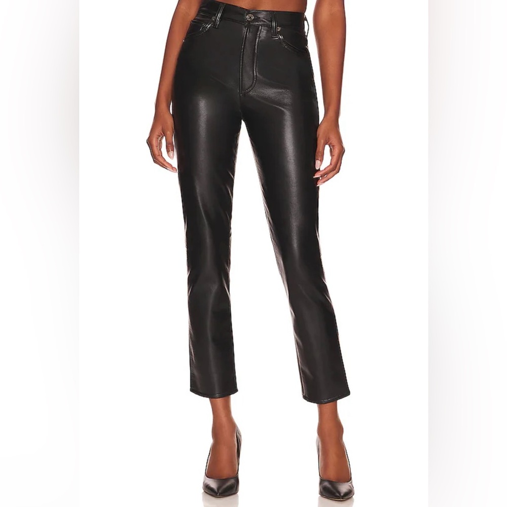 AGOLDE Recycled Leather-Blend Riley Long in Detox Black Size 26 Retail $348
